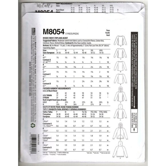 McCall's M8054 Misses Size S to L Tops and Hoodies Uncut Sewing Pattern - Picture 2 of 2